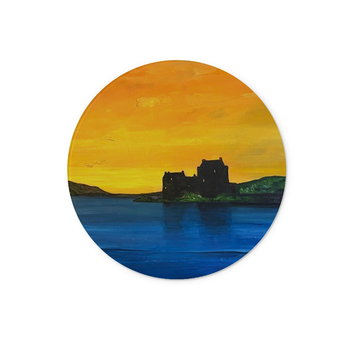 Eilean Donan Castle Dusk Glass Chopping Board - Historic & Iconic Art Gallery Scotland - Free Shipping Worldwide
