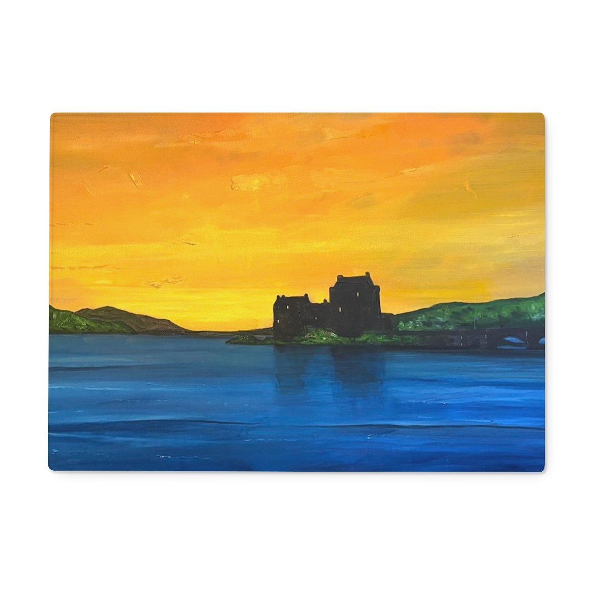 Eilean Donan Castle Dusk Glass Chopping Board - Historic & Iconic Art Gallery Scotland - Free Shipping Worldwide