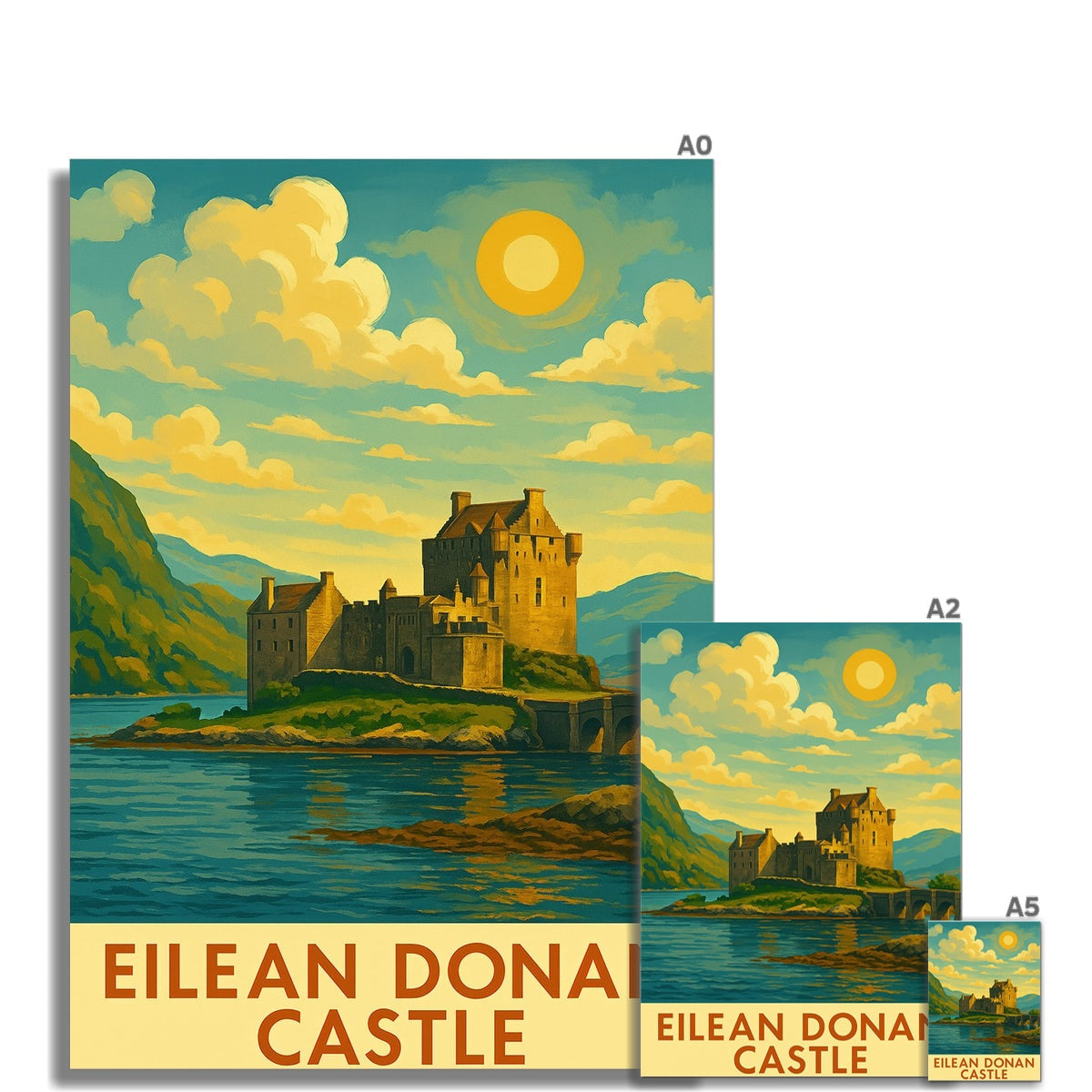 Vibrant Eilean Donan Castle fine art print in green and yellow hues
