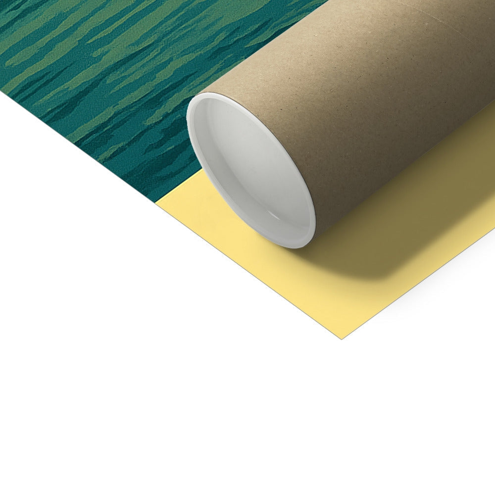 Teal and yellow textured eco-friendly yoga mat, Eilean Donan Castle print