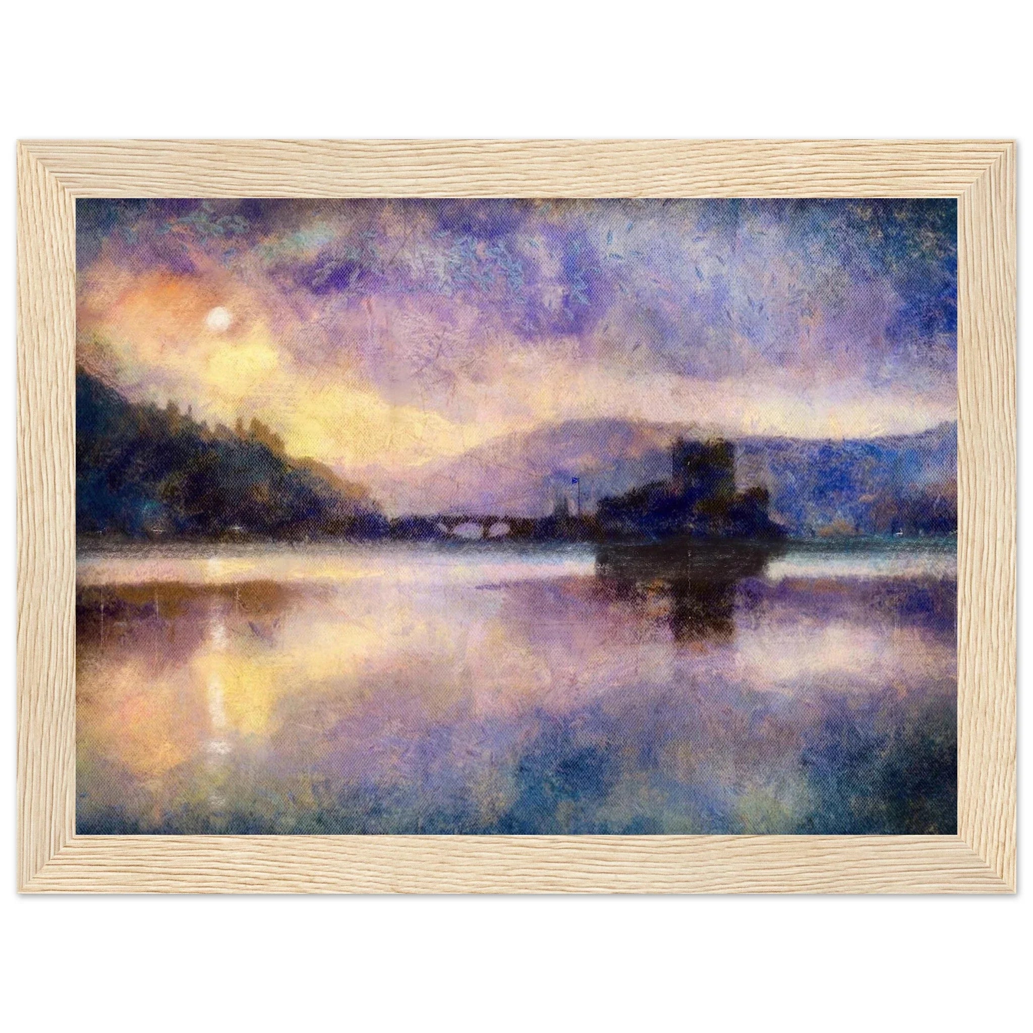 Serene Eilean Donan Castle landscape at dusk in impressionistic style