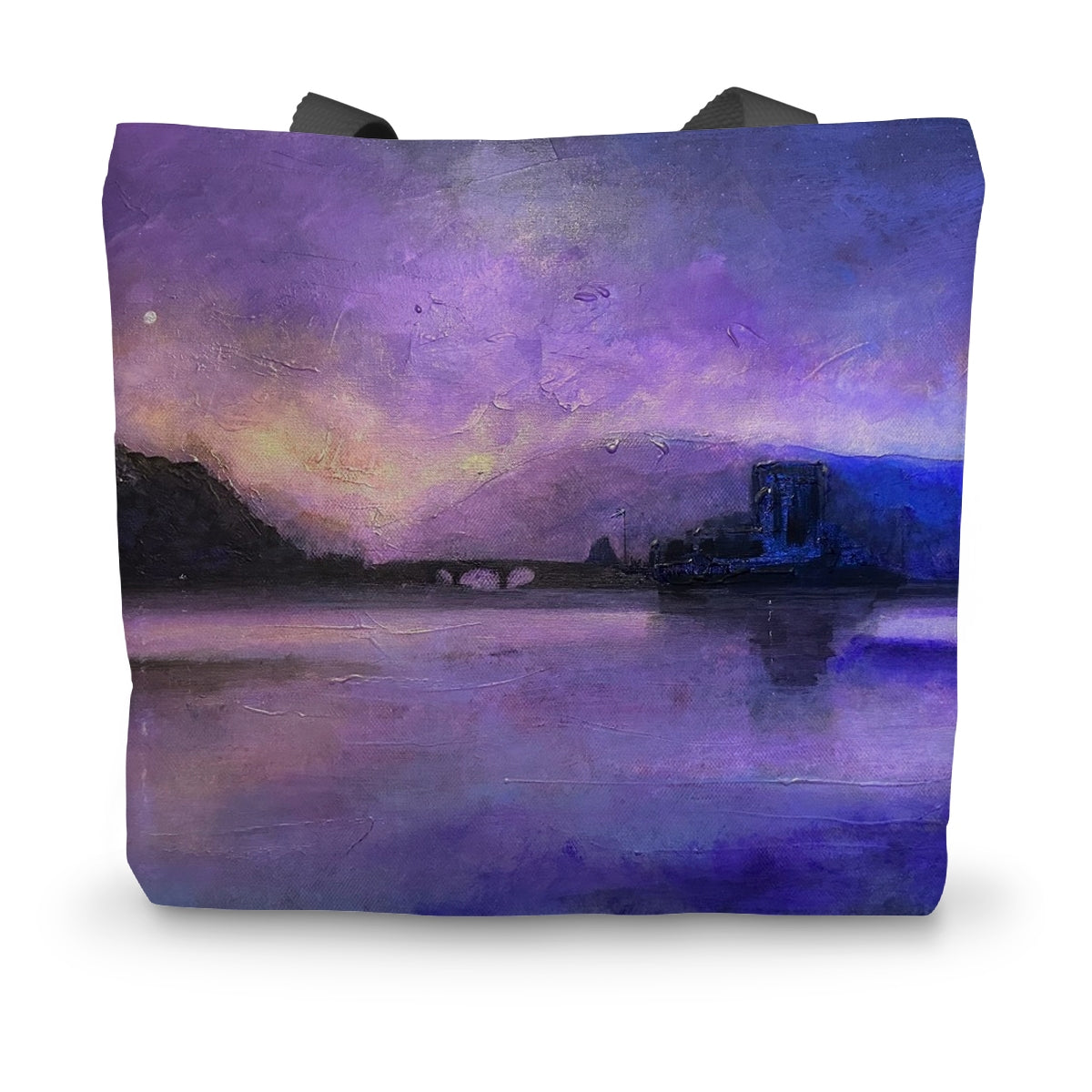 Eilean Donan Castle Moonset Art Gifts Canvas Tote Bag-Bags-Historic & Iconic Scotland Art Gallery-14"x18.5"-Paintings, Prints, Homeware, Art Gifts From Scotland By Scottish Artist Kevin Hunter