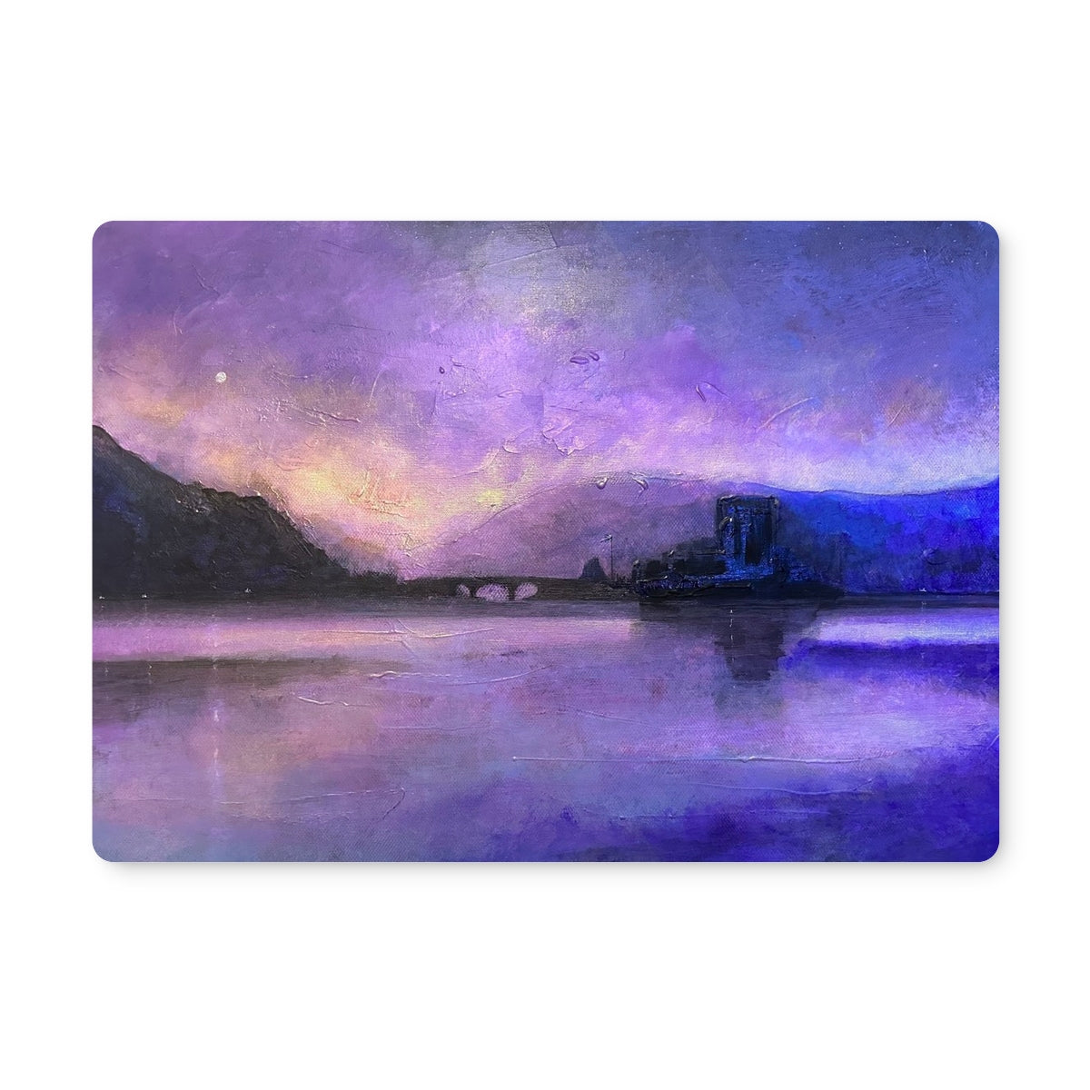 Eilean Donan Castle Moonset Art Gifts Placemat-Placemats-Historic & Iconic Scotland Art Gallery-4 Placemats-Paintings, Prints, Homeware, Art Gifts From Scotland By Scottish Artist Kevin Hunter