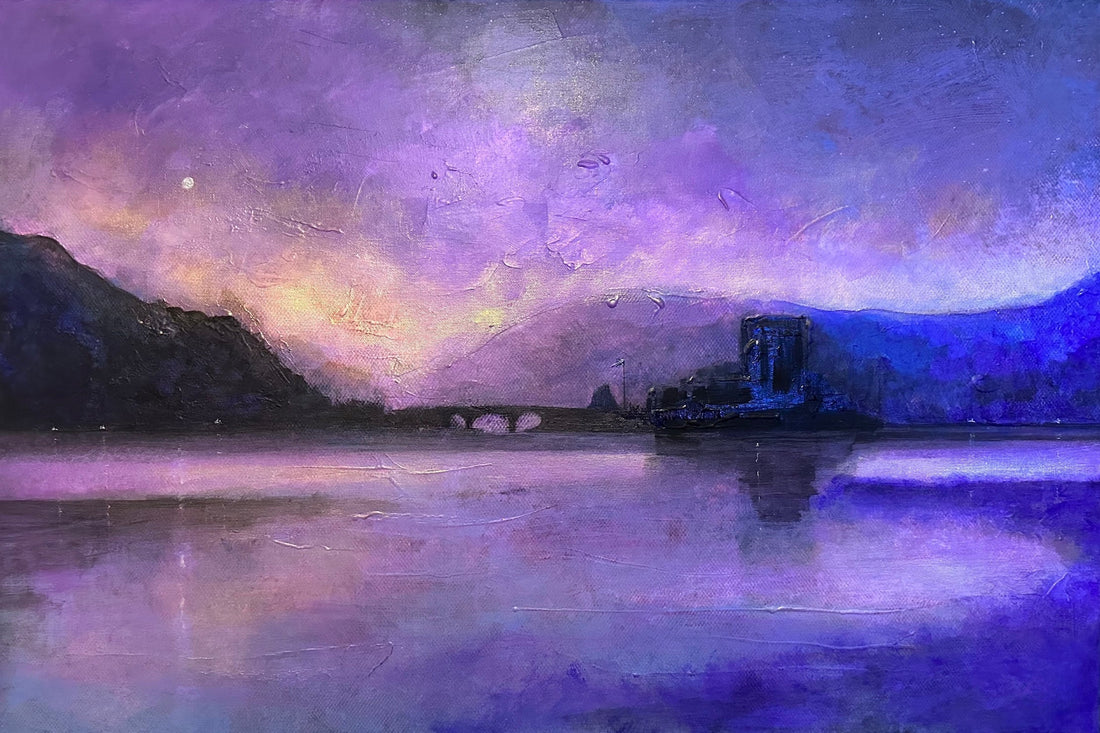 Eilean Donan Castle Moonset | Original Landscape Painting | Scotland-Historic &amp; Iconic Scotland Art Gallery