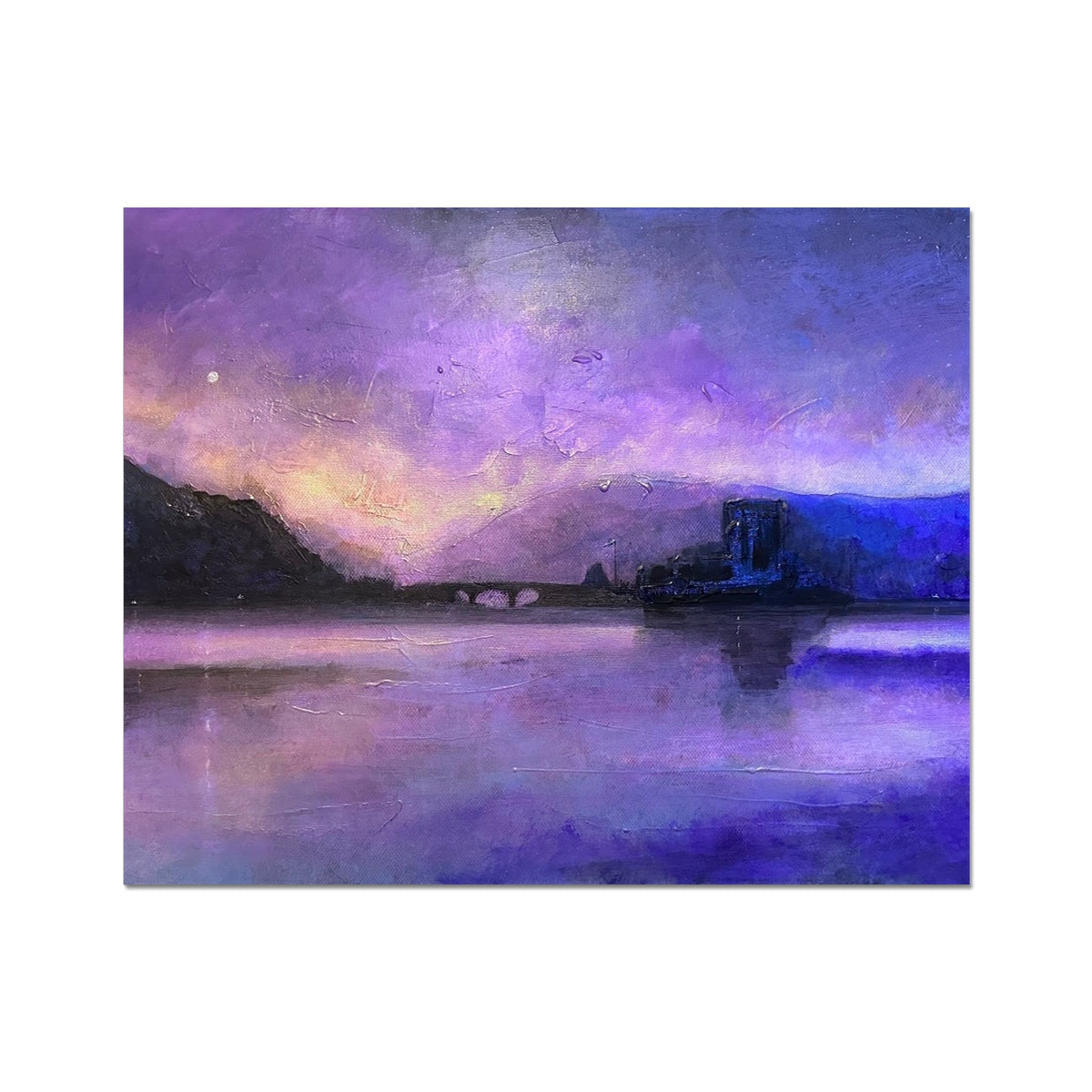 Eilean Donan Castle Moonset Painting | Artist Proof Collector Prints From Scotland-Artist Proof Collector Prints-Historic & Iconic Scotland Art Gallery-20"x16"-Paintings, Prints, Homeware, Art Gifts From Scotland By Scottish Artist Kevin Hunter