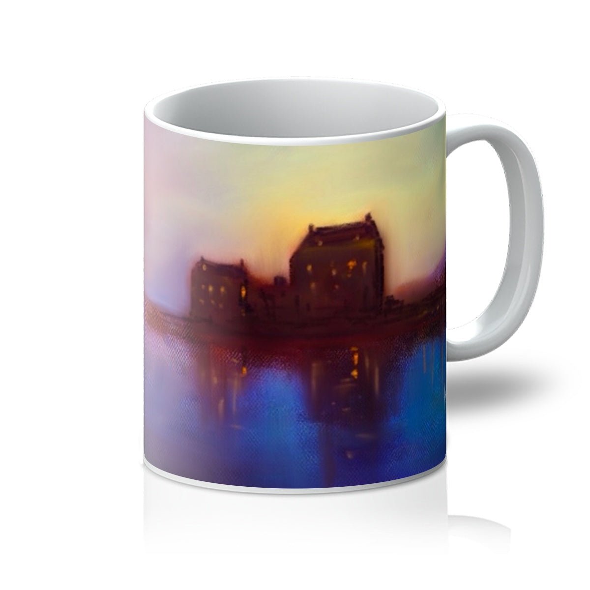 Eilean Donan Castle Sunset Art Gifts Mug-Mugs-Scottish Castles Art Gallery-11oz-White-Paintings, Prints, Homeware, Art Gifts From Scotland By Scottish Artist Kevin Hunter