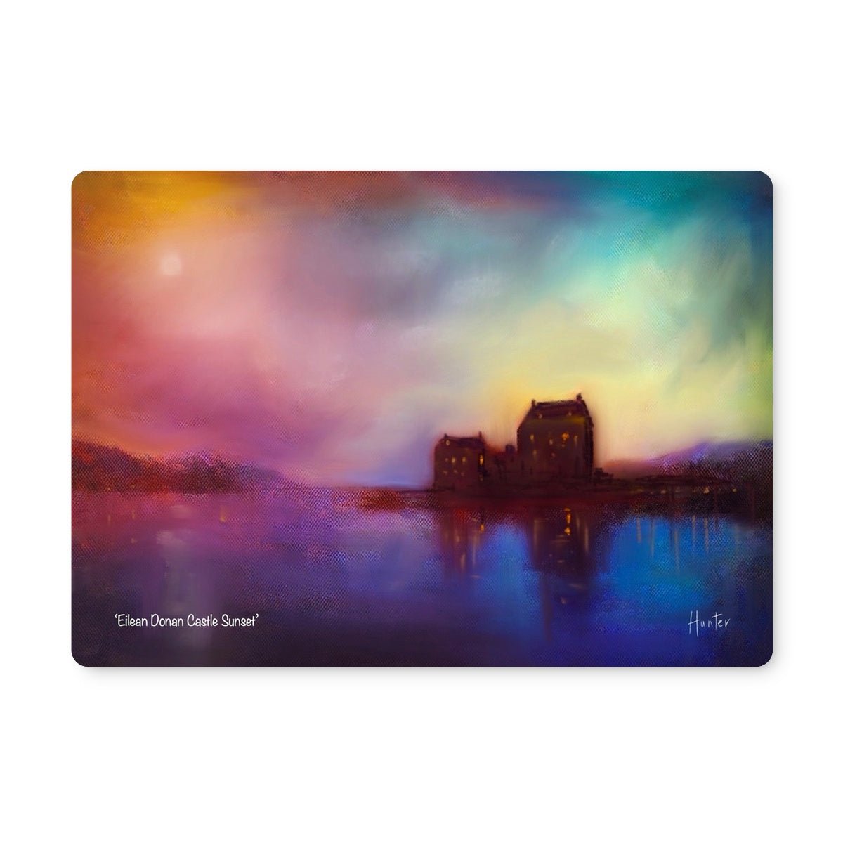 Eilean Donan Castle Sunset Art Gifts Placemat-Placemats-Scottish Castles Art Gallery-Single Placemat-Paintings, Prints, Homeware, Art Gifts From Scotland By Scottish Artist Kevin Hunter