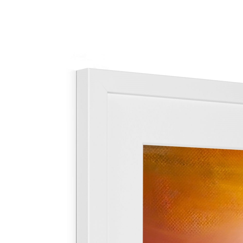 White framed abstract art print with warm blending colors for Eilean Donan Castle Sunset display