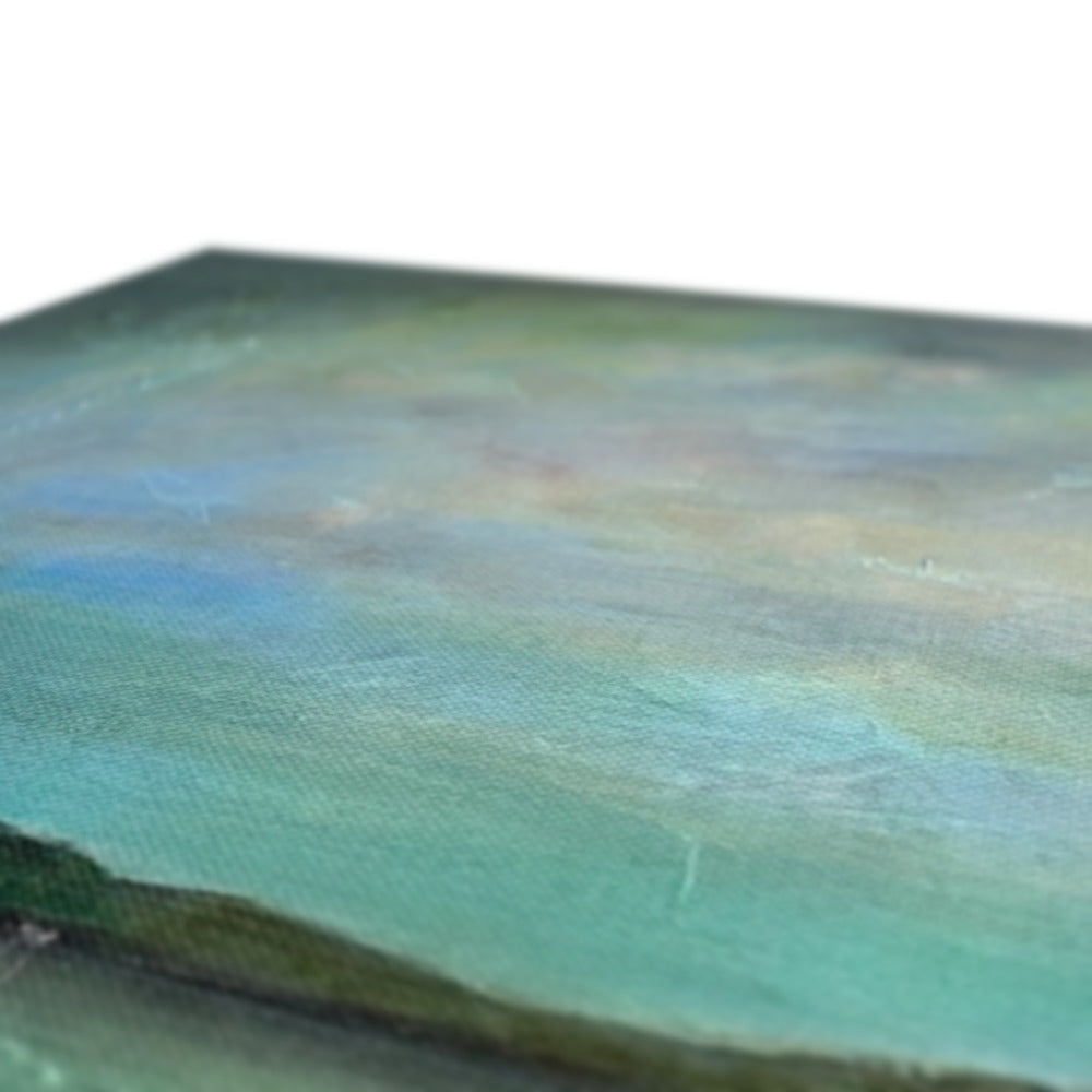 Green and blue textured resin coaster set with wave design on Emerald Loch Lomond canvas