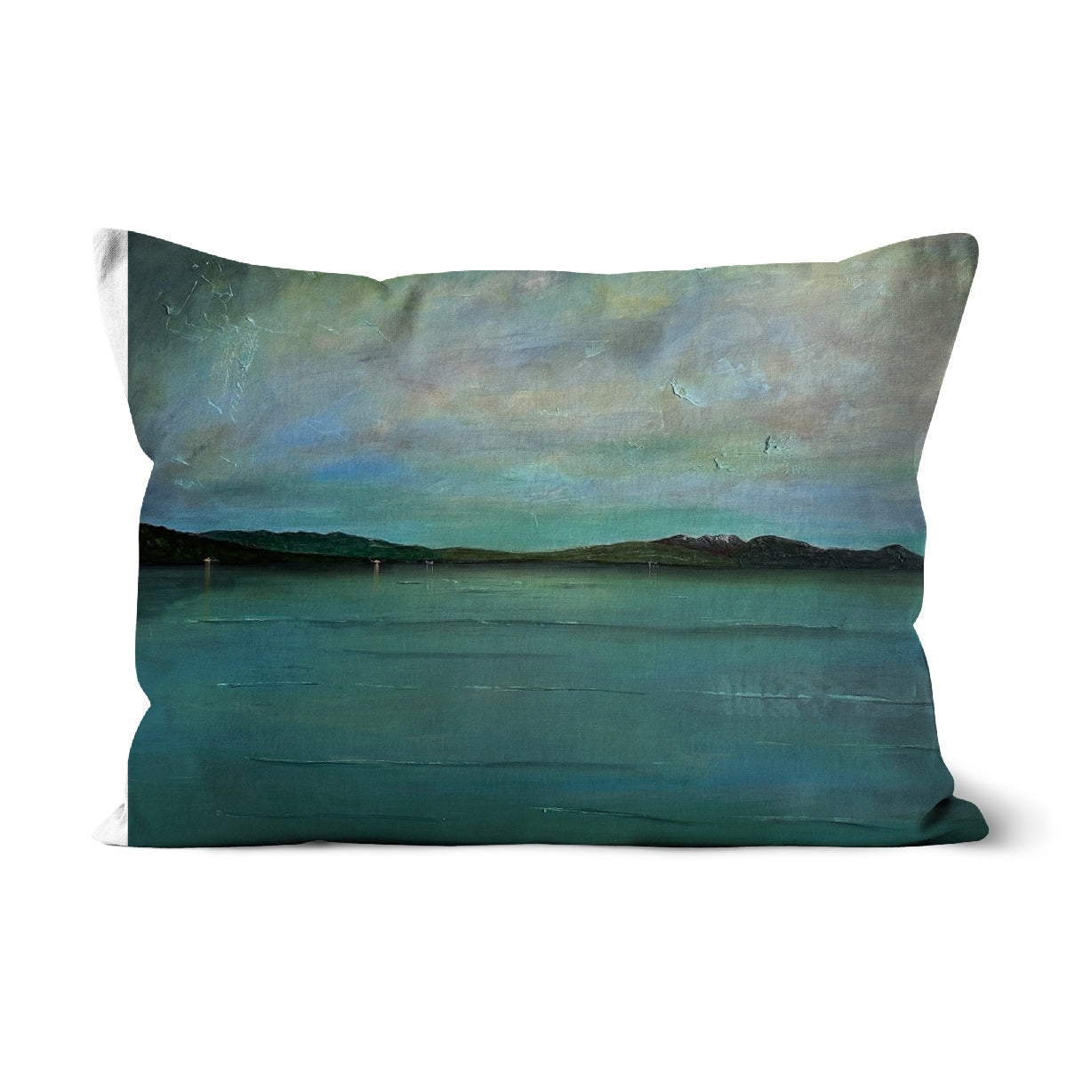 An Emerald Loch Lomond blue green abstract landscape cushion