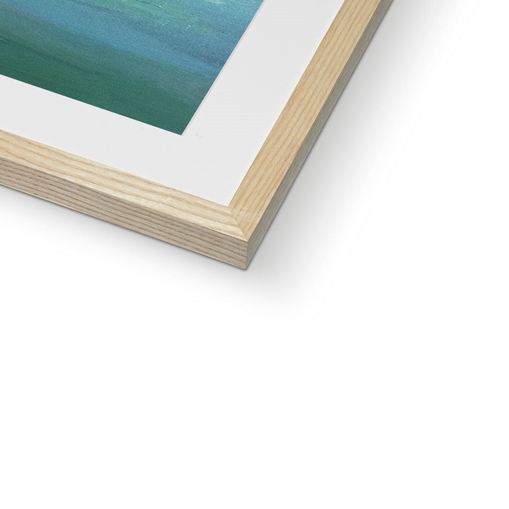 Teal watercolor painting in white mat wooden frame, Emerald Loch Lomond print