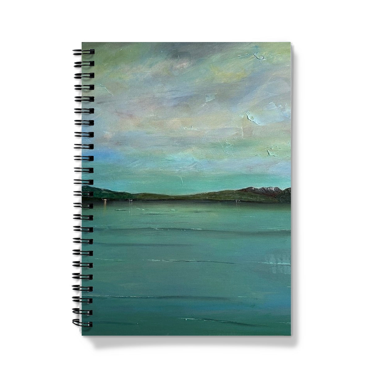 Spiral-bound Emerald Loch Lomond notebook with watercolor landscape cover