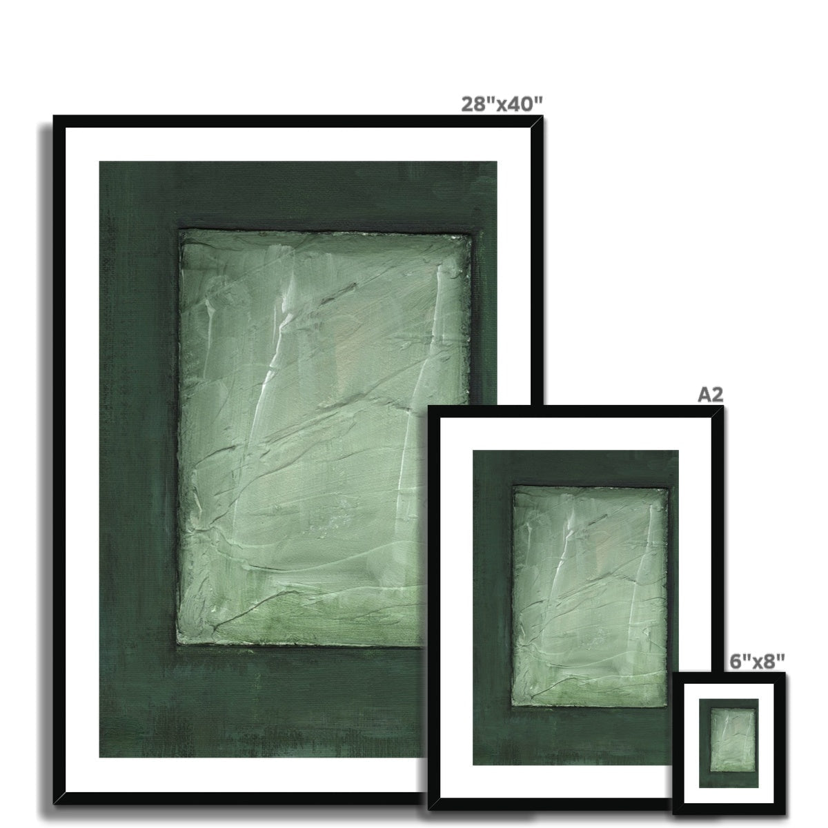 Abstract green textured canvas art in black frames, The Emerald Window print
