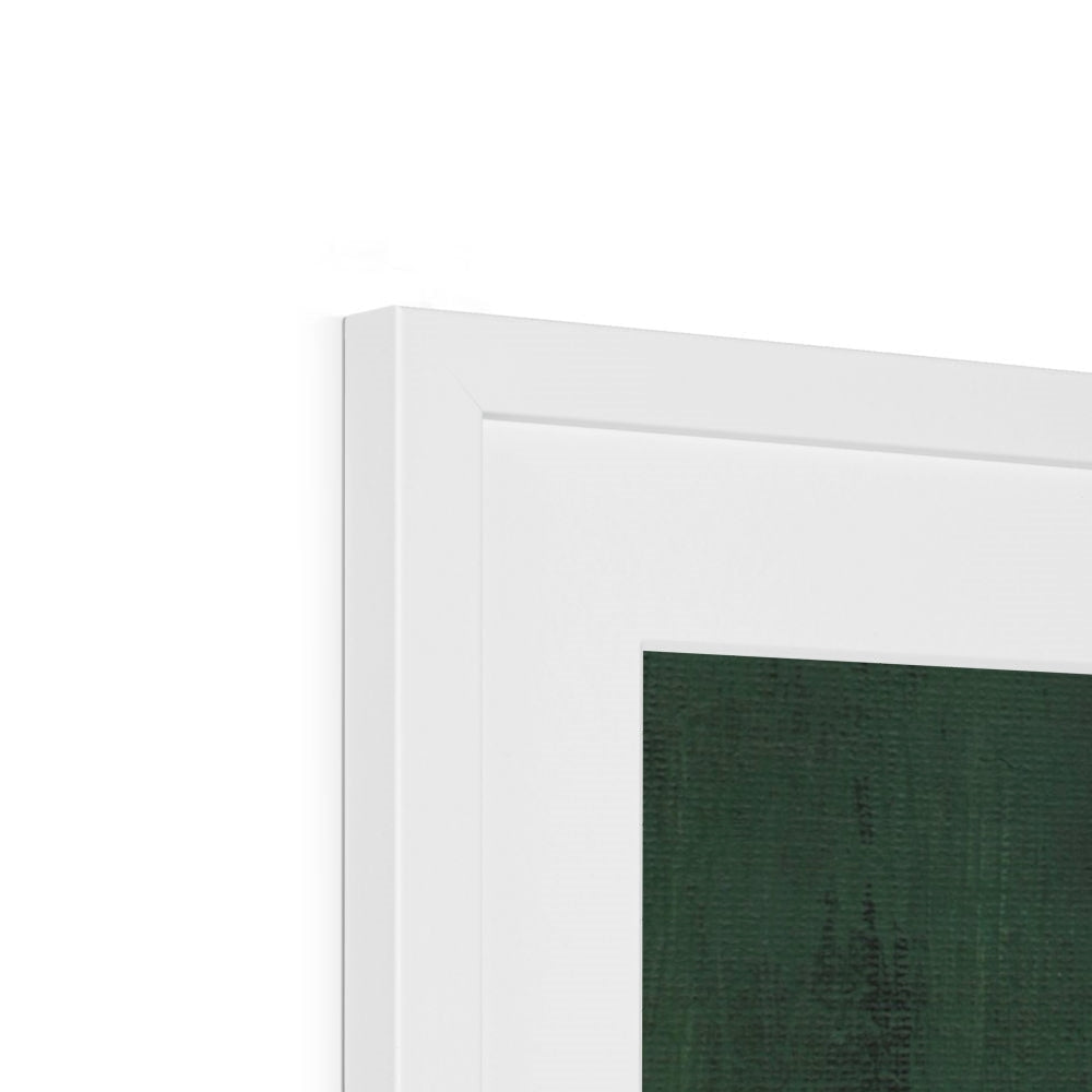 White framed Emerald Window print on textured dark green canvas