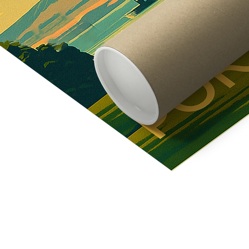 Green yellow mountain landscape wrapping paper with hor in bold, Endeavour Port Glasgow print