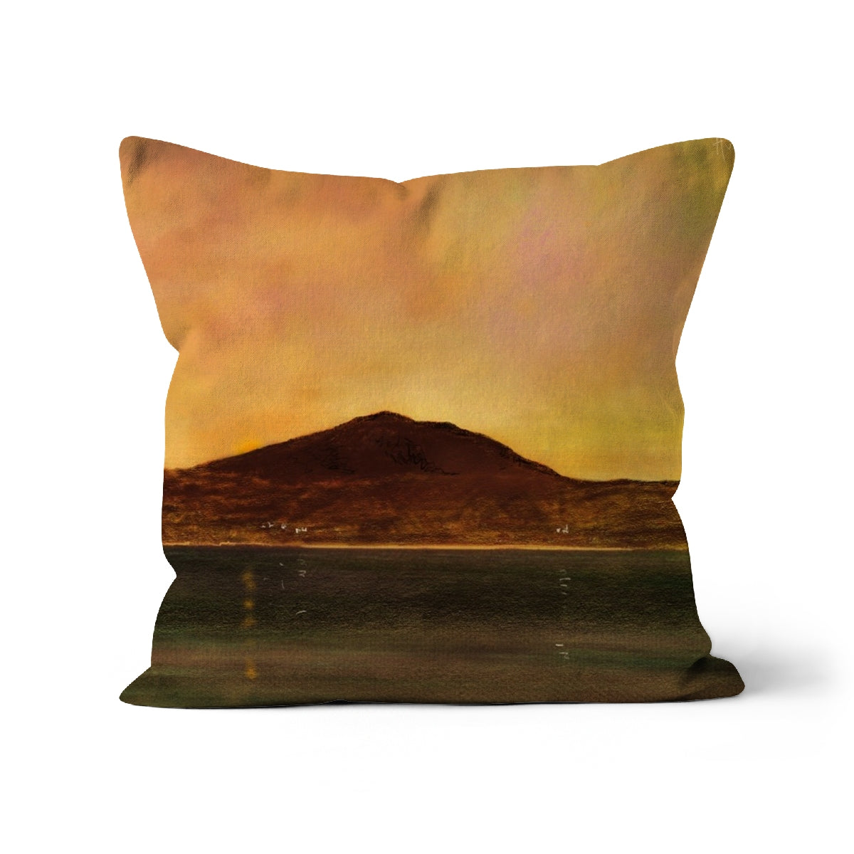 Eriskay Dusk Art Gifts Cushion-Cushions-Hebridean Islands Art Gallery-Linen-16"x16"-Paintings, Prints, Homeware, Art Gifts From Scotland By Scottish Artist Kevin Hunter