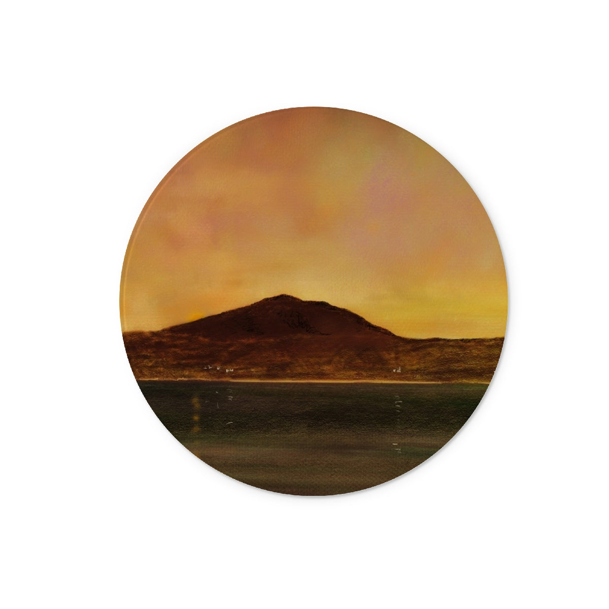 Eriskay Dusk Art Gifts Glass Chopping Board-Glass Chopping Boards-Hebridean Islands Art Gallery-12" Round-Paintings, Prints, Homeware, Art Gifts From Scotland By Scottish Artist Kevin Hunter