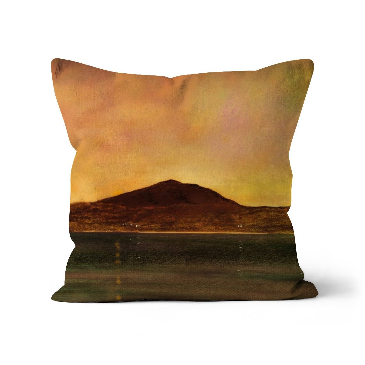 Eriskay Dusk Cushion: 1970s mountain silhouette pillow in earthy tones