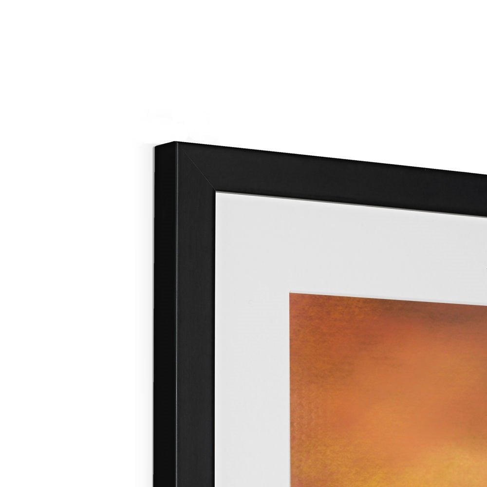 Black matte frame with white mat and Eriskay Dusk abstract orange artwork