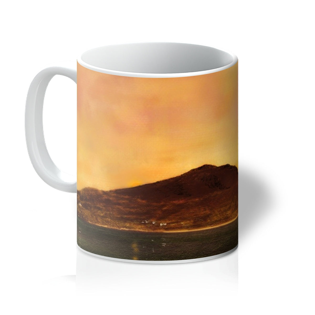 Eriskay Dusk ceramic mug with orange-brown desert landscape design