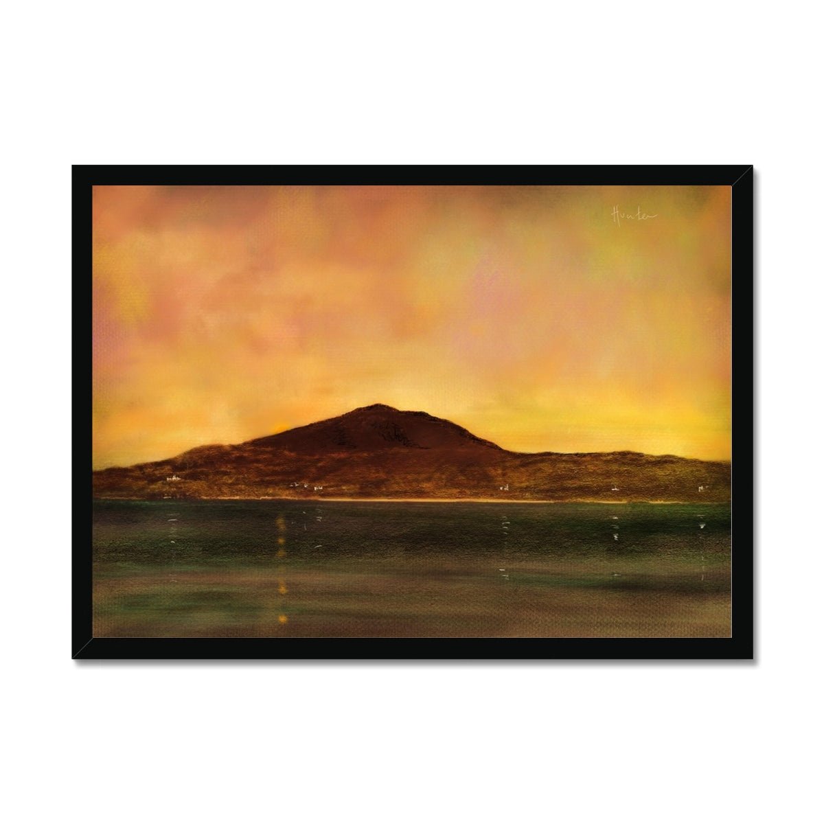 Eriskay Dusk Painting | Framed Prints From Scotland-Framed Prints-Hebridean Islands Art Gallery-A2 Landscape-Black Frame-Paintings, Prints, Homeware, Art Gifts From Scotland By Scottish Artist Kevin Hunter