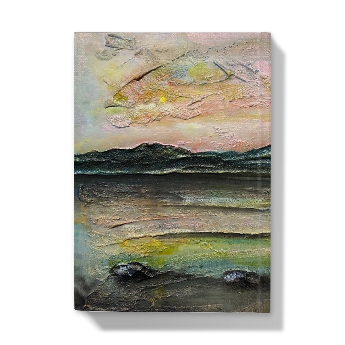 Abstract textured serene landscape journal cover, Ethereal Loch Na Dal Skye
