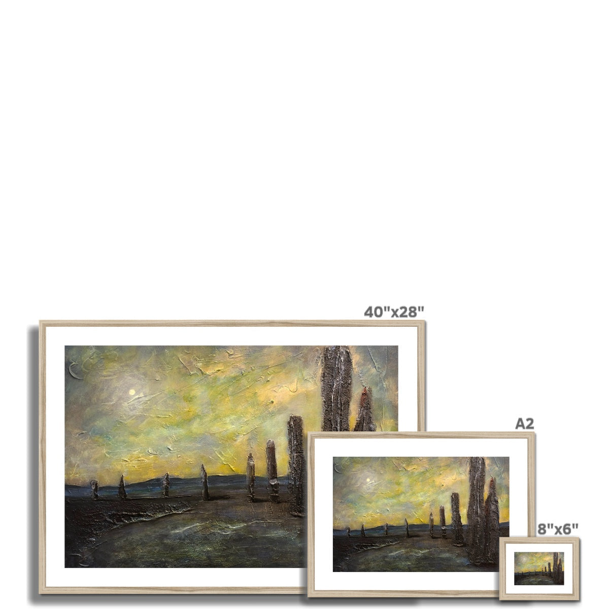 40x28 Framed Canvas Print: Ethereal Ring of Brodgar Sunset Silhouettes