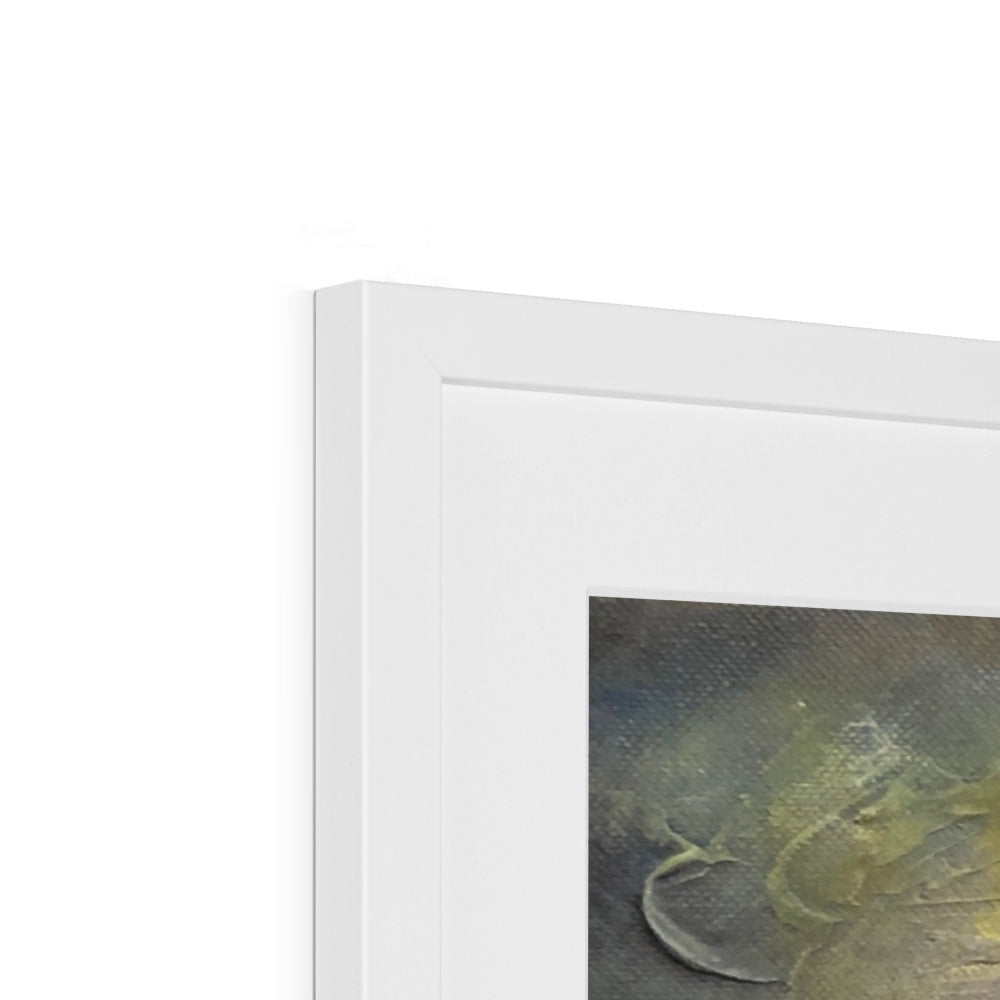 An Ethereal Ring of Brodgar art print in white frame with green gray abstract painting
