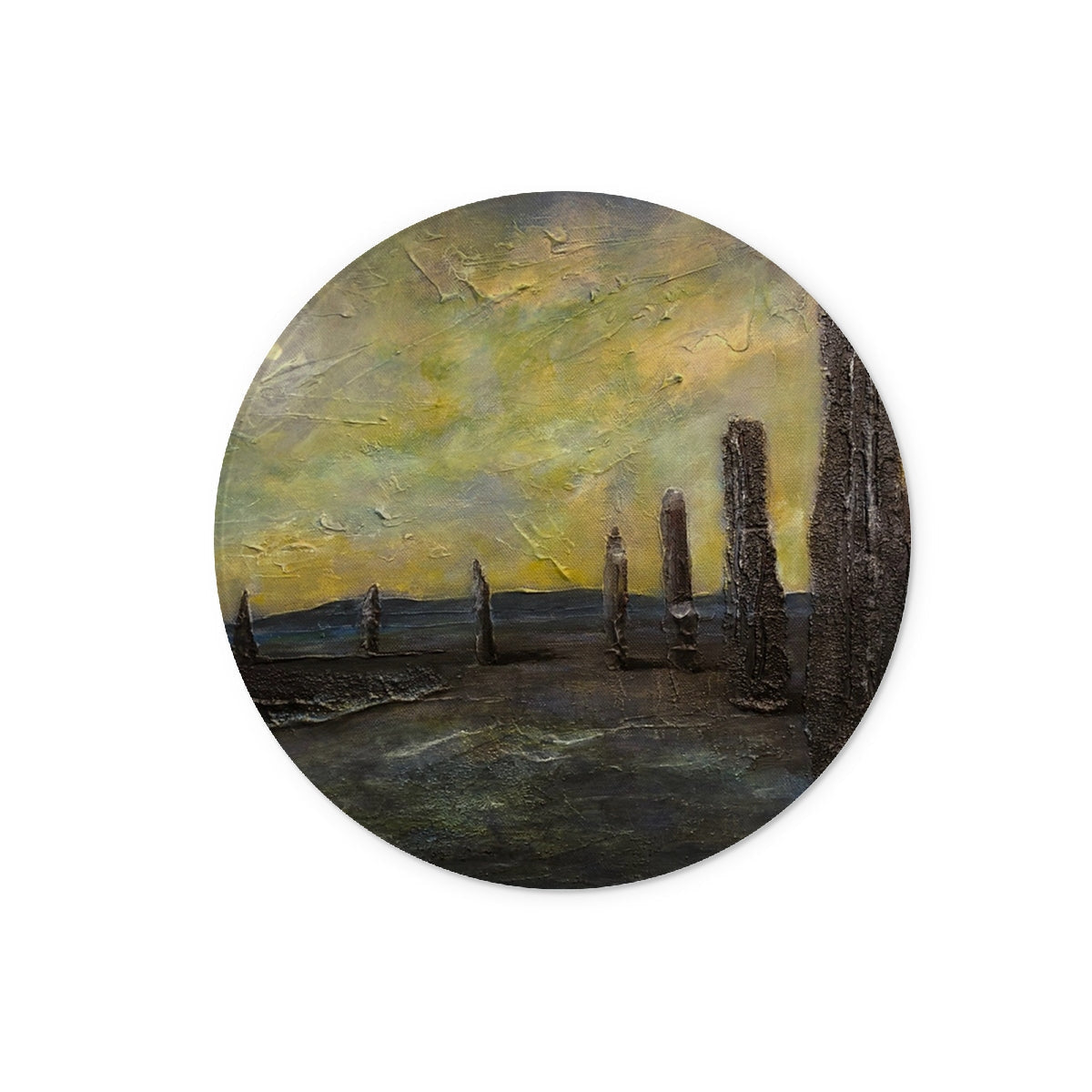Yellow gray abstract landscape on Brodgar glass chopping board
