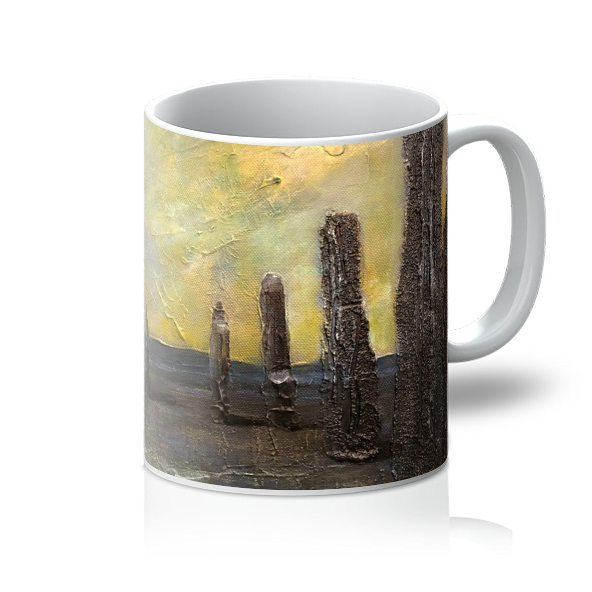 An Ethereal Ring of Brodgar mug with abstract desert cacti design