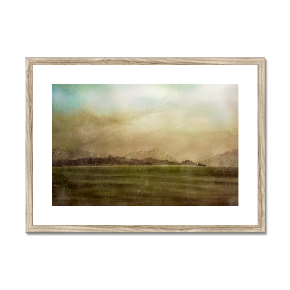 Mull Mist framed abstract landscape print in muted earth tones
