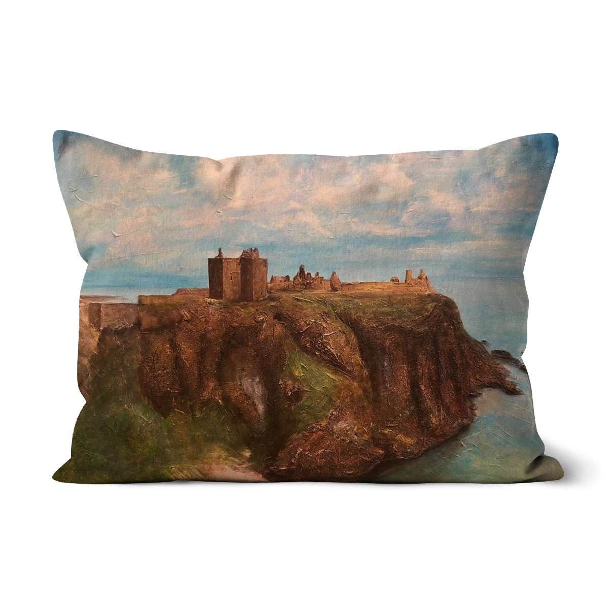 Dunnottar Castle Art Gifts Cushion-Homeware-Prodigi-Faux Suede-19"x13"-Paintings, Prints, Homeware, Art Gifts From Scotland By Scottish Artist Kevin Hunter