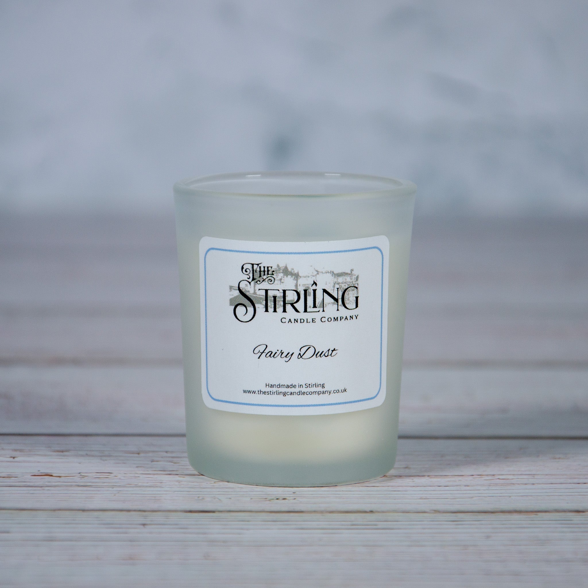 Fairy Dust small candle in frosted glass jar by Stirling Candle Company