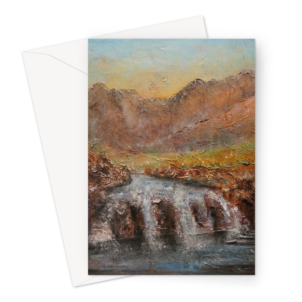 Fairy Pools Dawn Skye Art Gifts Greeting Card-Greetings Cards-Skye Art Gallery-A5 Portrait-1 Card-Paintings, Prints, Homeware, Art Gifts From Scotland By Scottish Artist Kevin Hunter