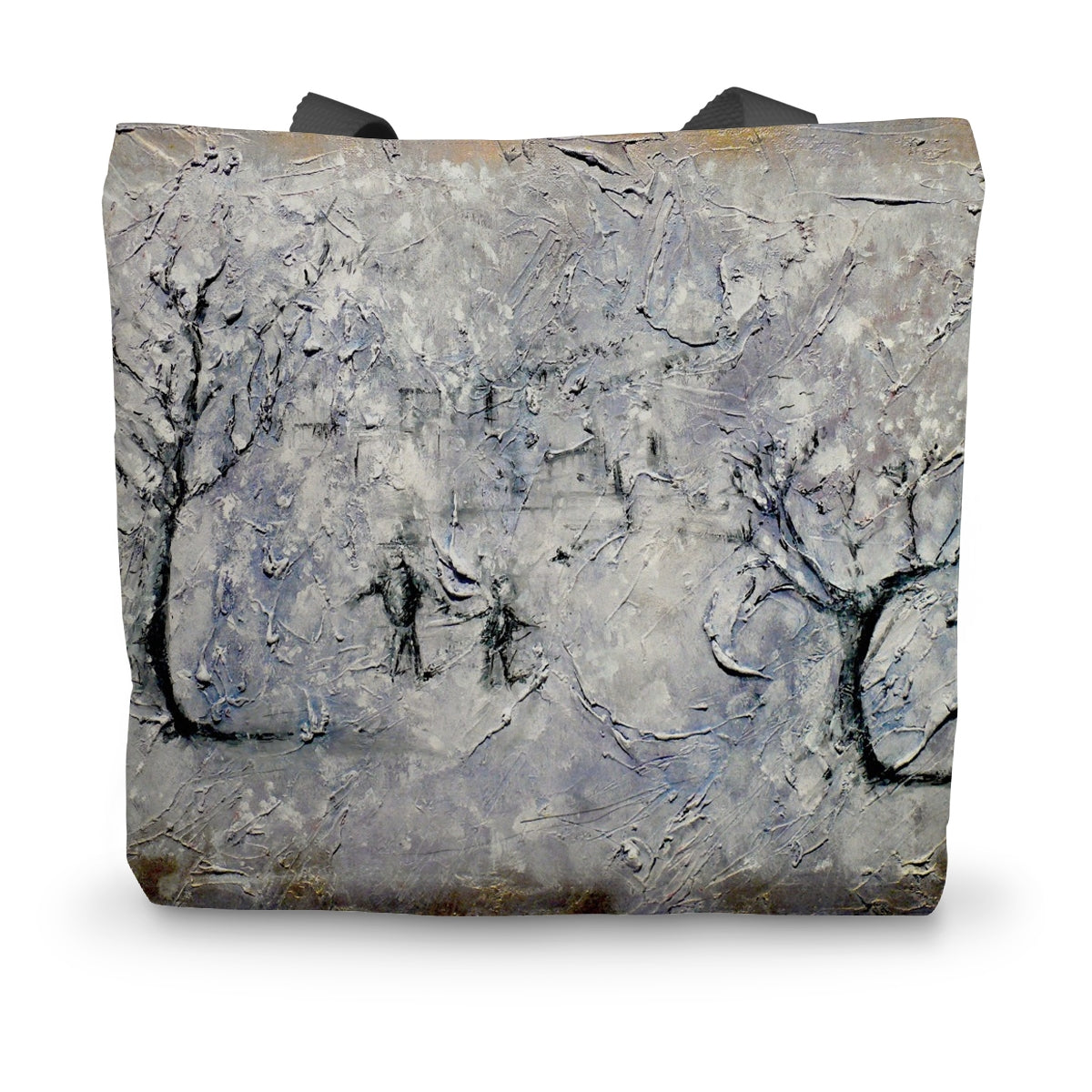 Father Daughter Snow Art Gifts Canvas Tote Bag-Bags-Abstract & Impressionistic Art Gallery-14"x18.5"-Paintings, Prints, Homeware, Art Gifts From Scotland By Scottish Artist Kevin Hunter