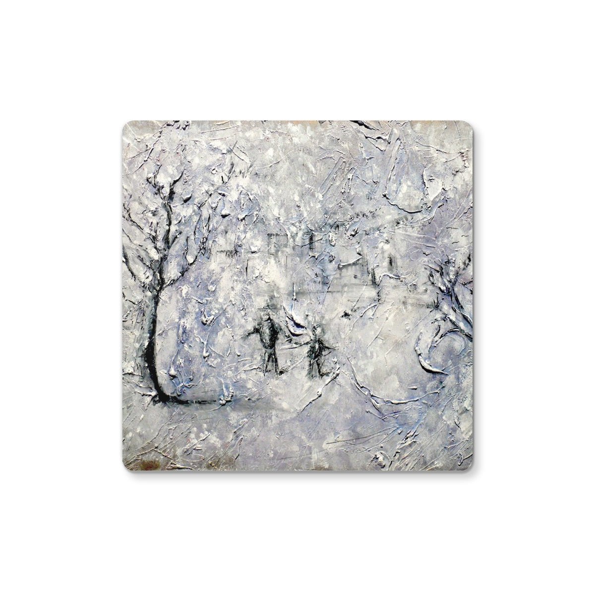 Father Daughter Snow Art Gifts Coaster-Coasters-Abstract & Impressionistic Art Gallery-Single Coaster-Paintings, Prints, Homeware, Art Gifts From Scotland By Scottish Artist Kevin Hunter