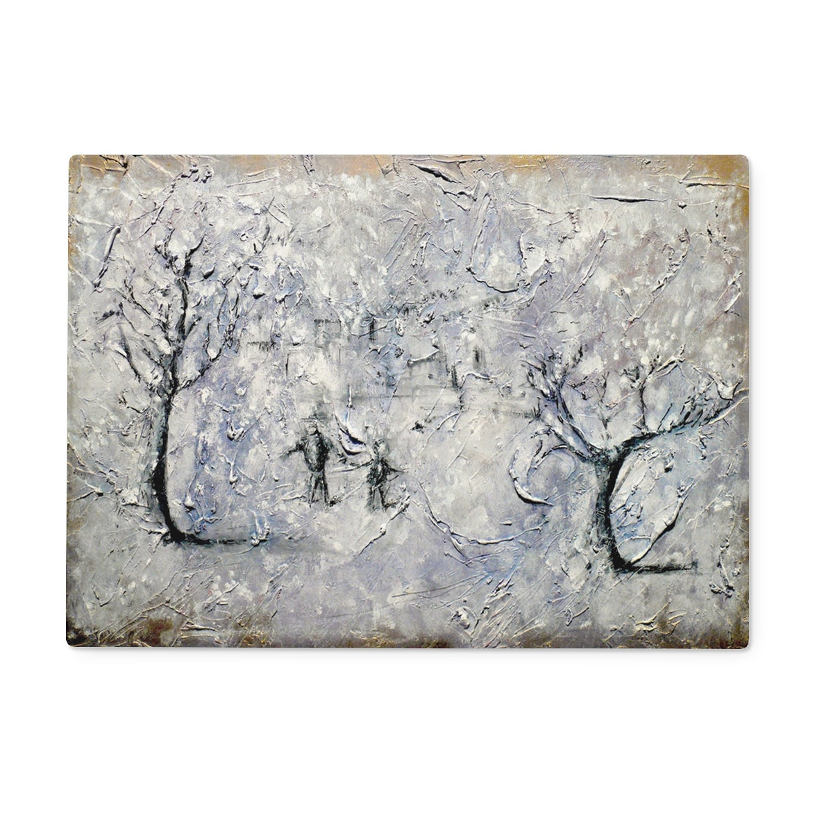Father Daughter Snow Art Gifts Glass Chopping Board-Glass Chopping Boards-Abstract & Impressionistic Art Gallery-15"x11" Rectangular-Paintings, Prints, Homeware, Art Gifts From Scotland By Scottish Artist Kevin Hunter