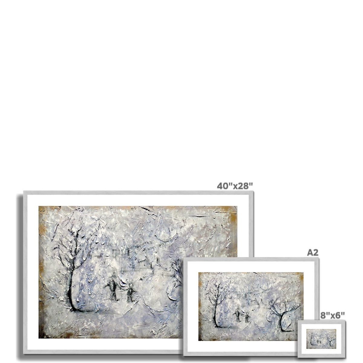 Father Daughter Snow Painting | Antique Framed & Mounted Prints From Scotland-Antique Framed & Mounted Prints-Abstract & Impressionistic Art Gallery-Paintings, Prints, Homeware, Art Gifts From Scotland By Scottish Artist Kevin Hunter