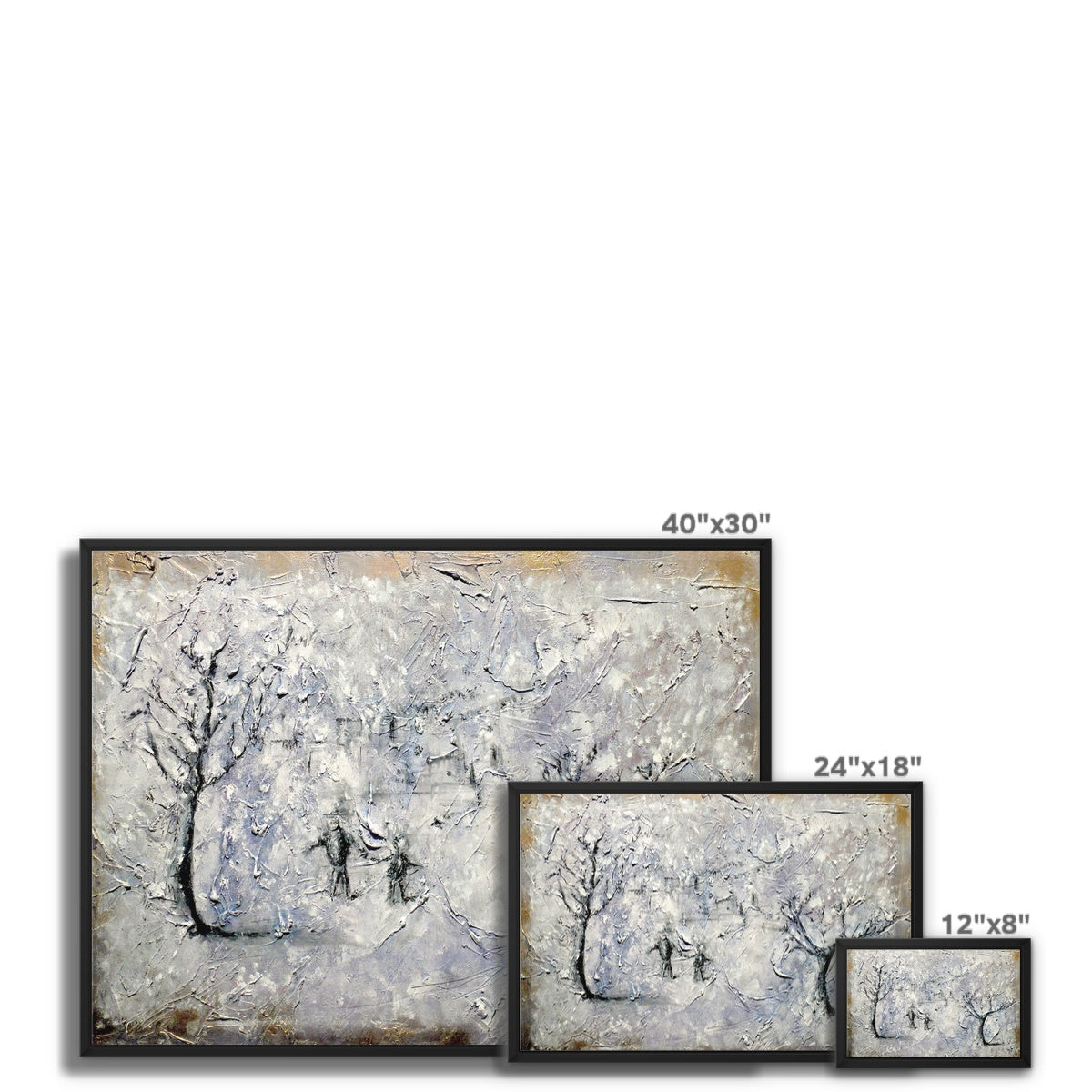 Father Daughter Snow Painting | Framed Canvas From Scotland-Floating Framed Canvas Prints-Abstract & Impressionistic Art Gallery-Paintings, Prints, Homeware, Art Gifts From Scotland By Scottish Artist Kevin Hunter