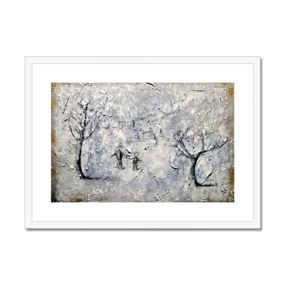 Father Daughter Snow Painting | Framed & Mounted Prints From Scotland-Framed & Mounted Prints-Abstract & Impressionistic Art Gallery-A2 Landscape-White Frame-Paintings, Prints, Homeware, Art Gifts From Scotland By Scottish Artist Kevin Hunter