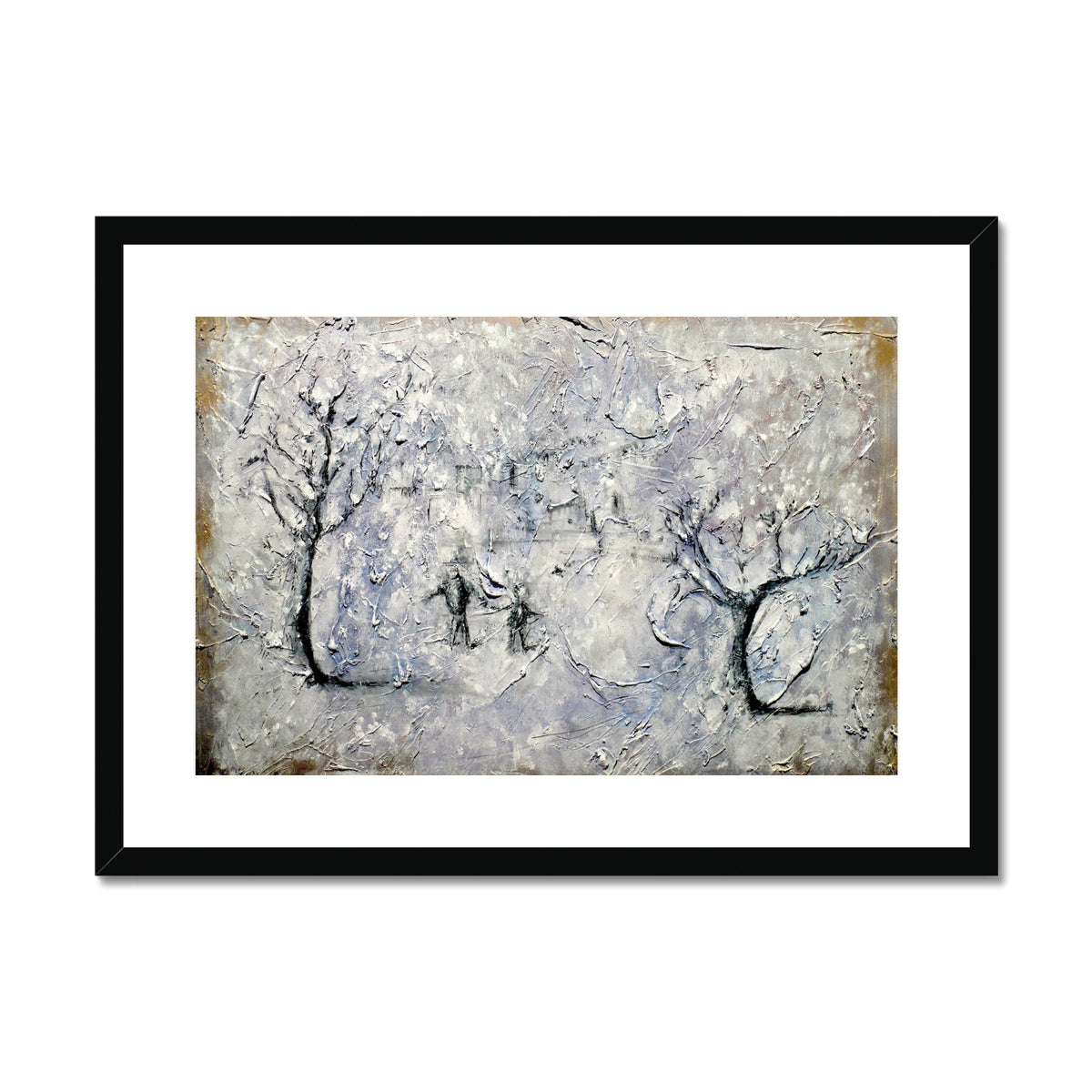 Father Daughter Snow Painting | Framed & Mounted Prints From Scotland-Framed & Mounted Prints-Abstract & Impressionistic Art Gallery-A2 Landscape-Black Frame-Paintings, Prints, Homeware, Art Gifts From Scotland By Scottish Artist Kevin Hunter