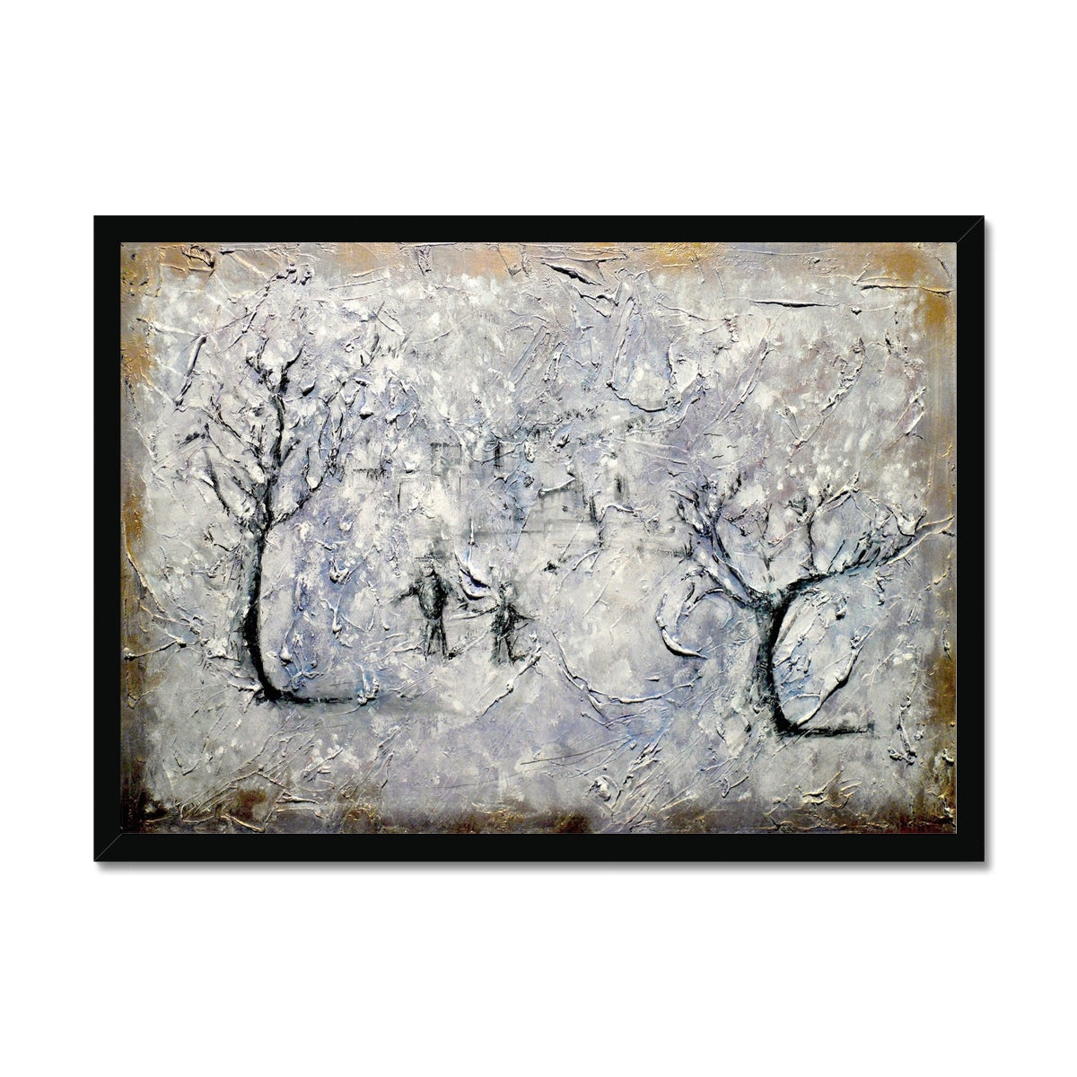 Father Daughter Snow Painting | Framed Prints From Scotland-Framed Prints-Abstract & Impressionistic Art Gallery-A2 Landscape-Black Frame-Paintings, Prints, Homeware, Art Gifts From Scotland By Scottish Artist Kevin Hunter