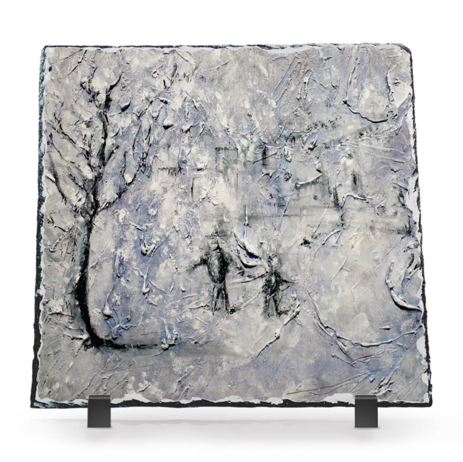 Father Daughter Snow Scottish Slate Art-Slate Art-Abstract & Impressionistic Art Gallery-Paintings, Prints, Homeware, Art Gifts From Scotland By Scottish Artist Kevin Hunter