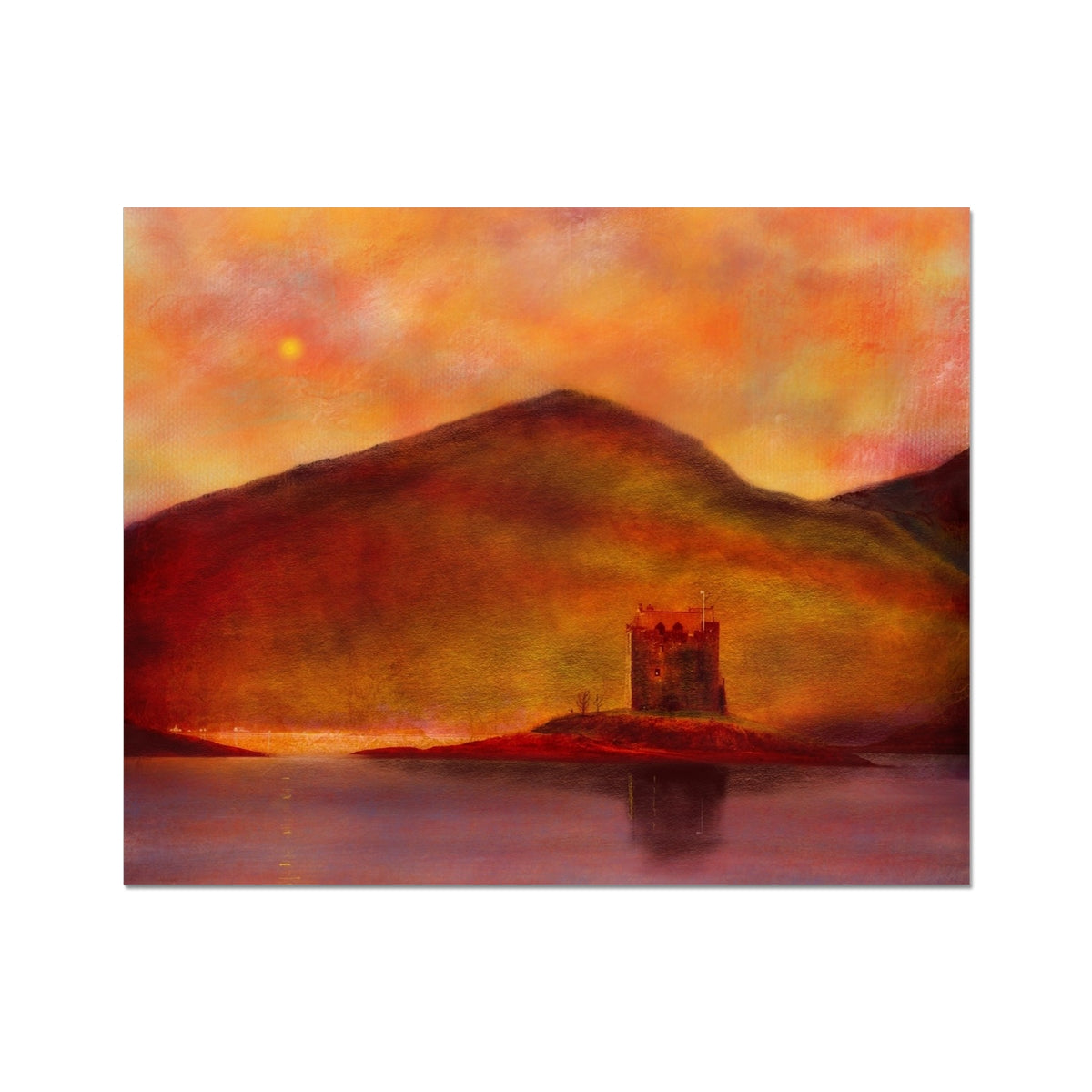 Castle Stalker Sunset Painting | Hahnemühle German Etching Print-Fine art-Historic & Iconic Scotland Art Gallery-20"x16"-Paintings, Prints, Homeware, Art Gifts From Scotland By Scottish Artist Kevin Hunter
