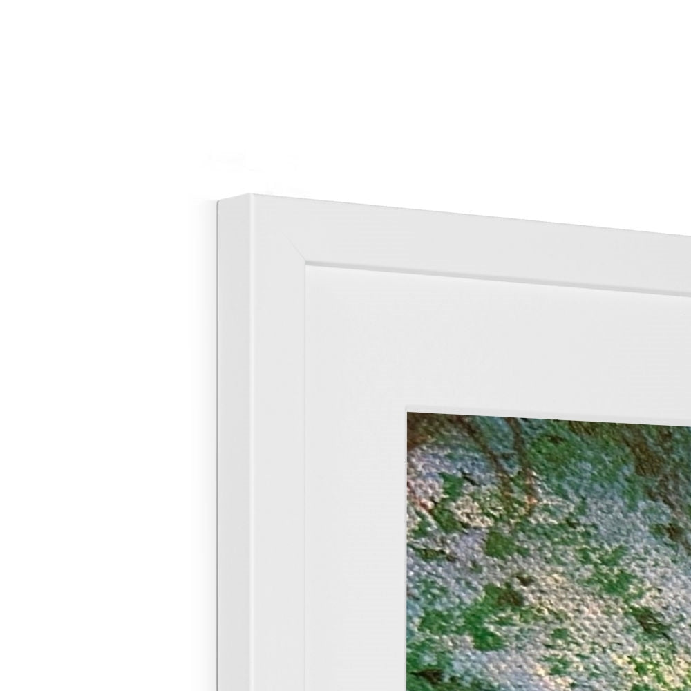 Firkin Point Loch Lomond art print in white frame with moss texture