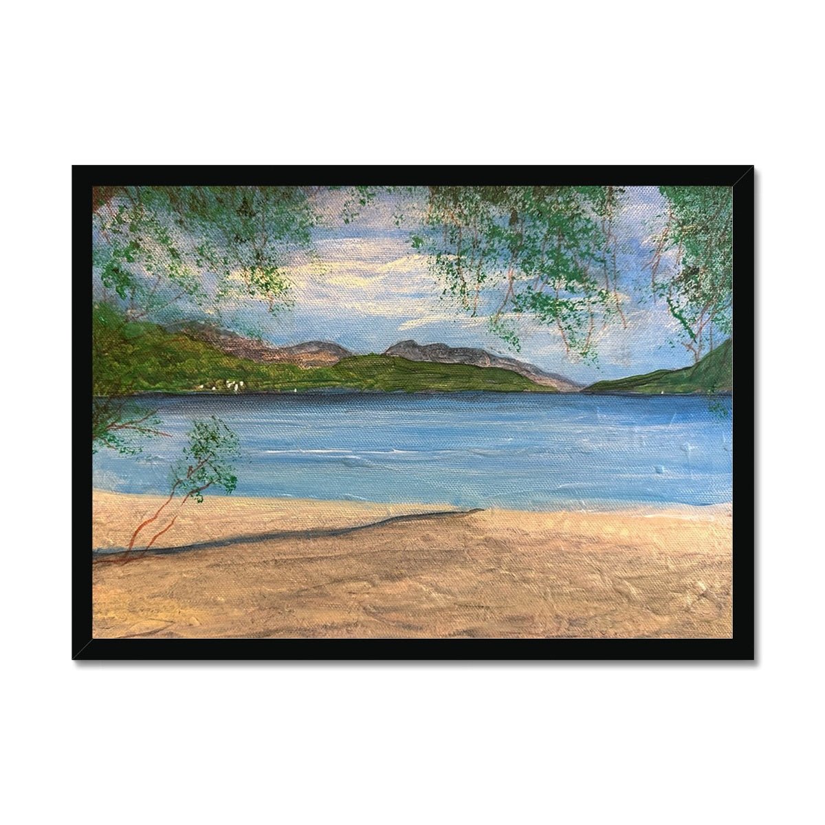Firkin Point Loch Lomond Painting | Framed Prints From Scotland-Framed Prints-Scottish Lochs & Mountains Art Gallery-A2 Landscape-Black Frame-Paintings, Prints, Homeware, Art Gifts From Scotland By Scottish Artist Kevin Hunter