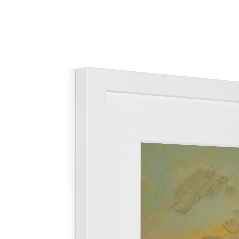 White framed abstract Flanders Fields art print in green yellow hues