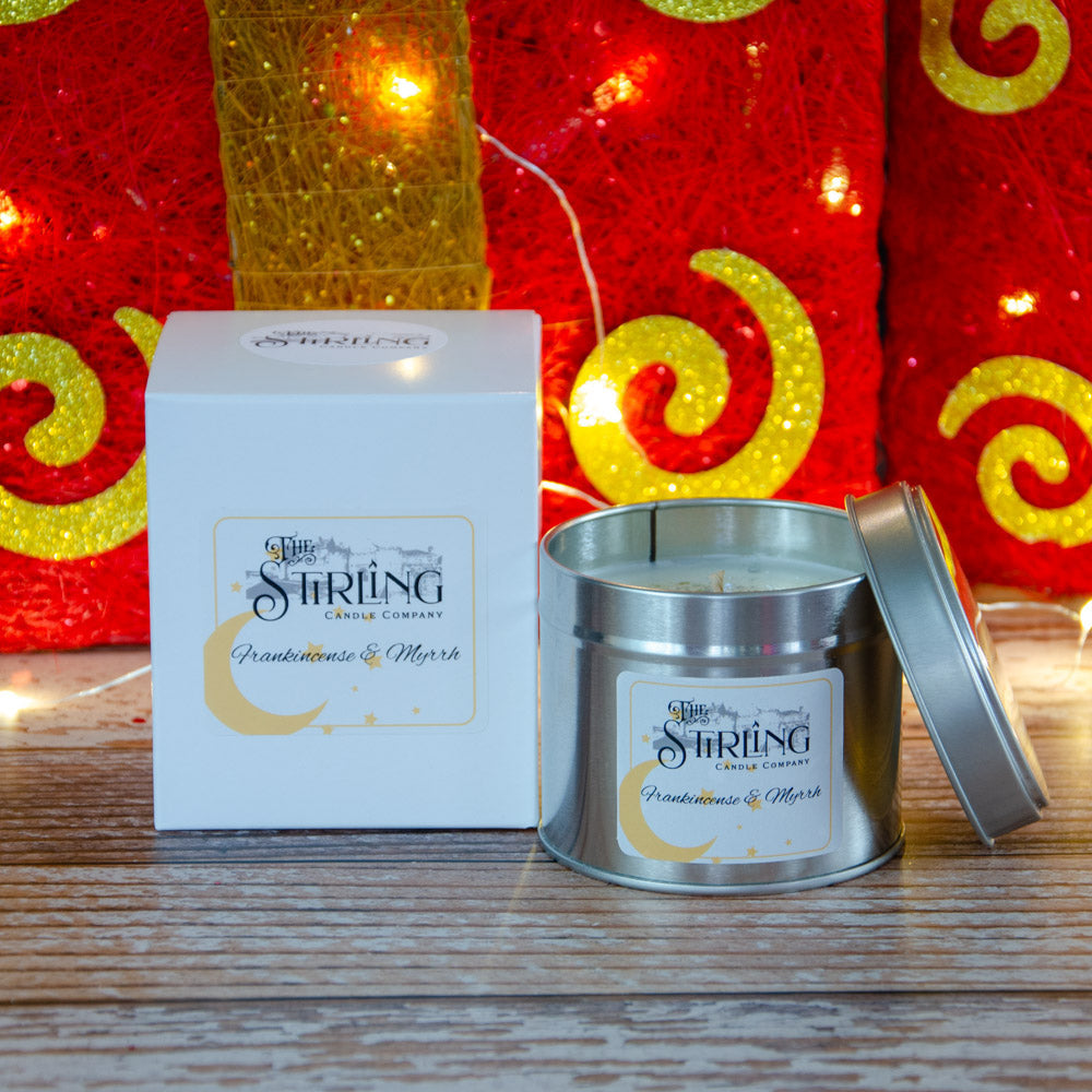 Frankincense & Myrrh travel tin candle from Stirling Candle Company