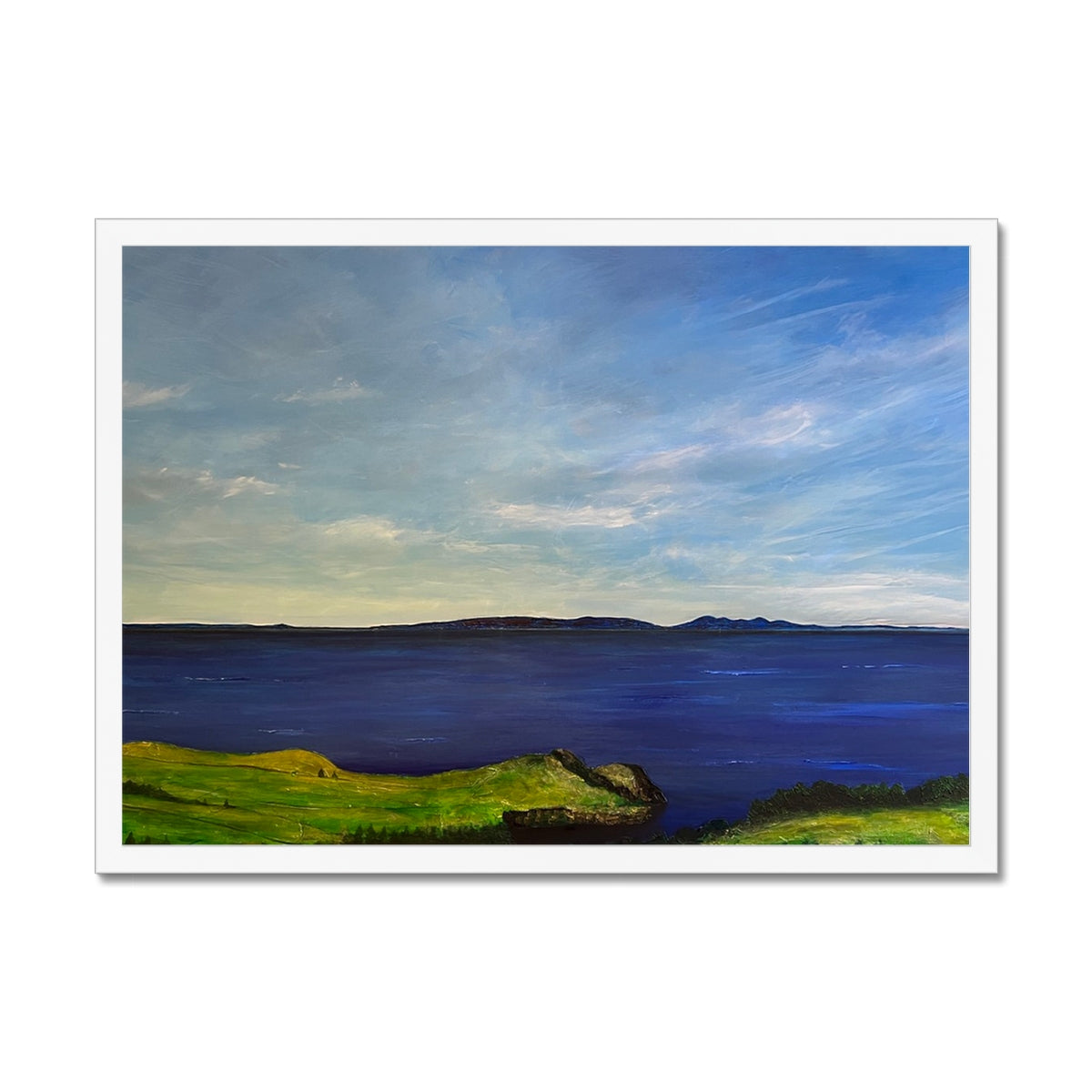From Ireland To Scotland Painting | Framed Prints From Scotland-Framed Prints-World Art Gallery-A2 Landscape-White Frame-Paintings, Prints, Homeware, Art Gifts From Scotland By Scottish Artist Kevin Hunter