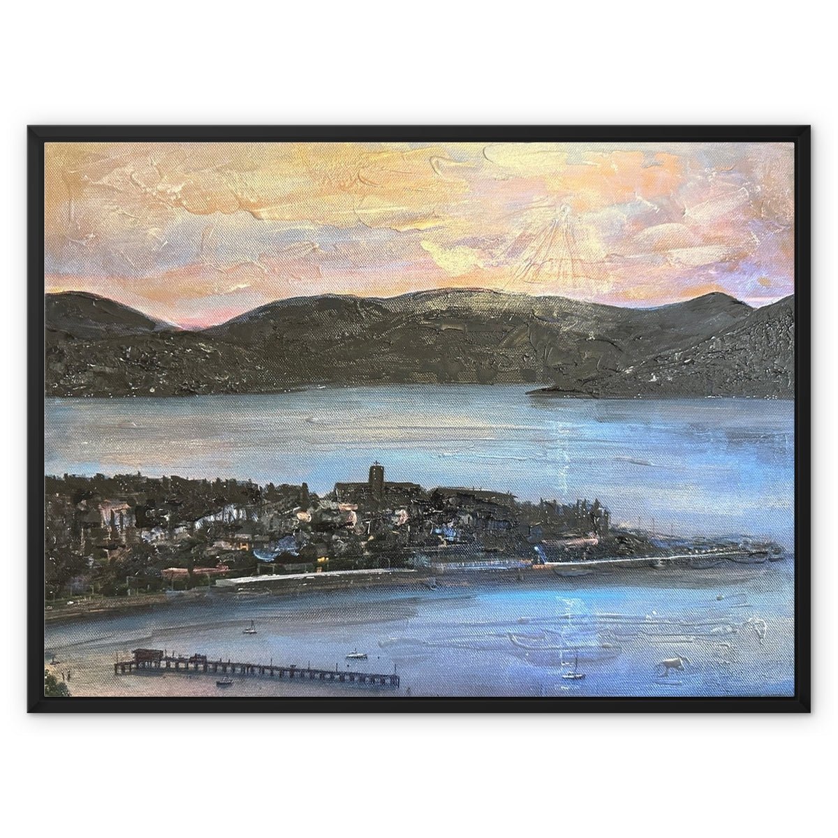 From Lyle Hill Painting | Framed Canvas From Scotland-Floating Framed Canvas Prints-River Clyde Art Gallery-32"x24"-Black Frame-Paintings, Prints, Homeware, Art Gifts From Scotland By Scottish Artist Kevin Hunter